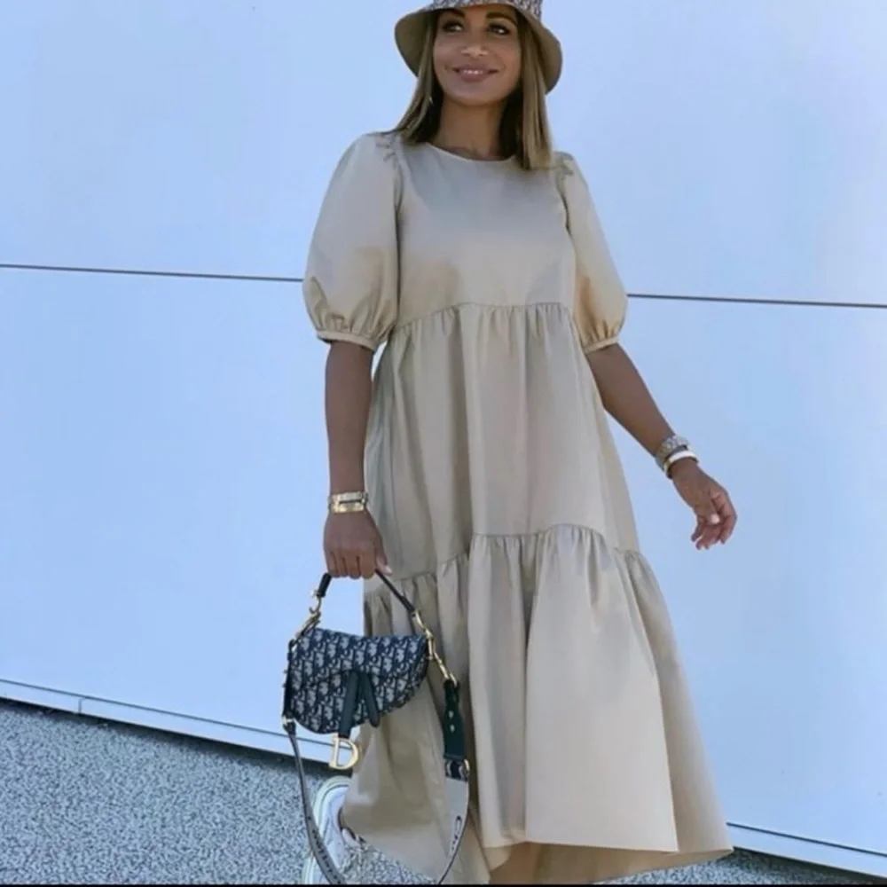 NEW Zara Women puffed sleeve midi dress, size S, neutral beige color - Picture 6 of 8